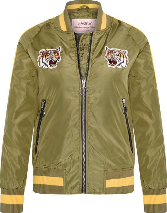 MHM Fashion - Kinderjas maat XL zomer Bomber Jacket Tiger Heads Army - Groen