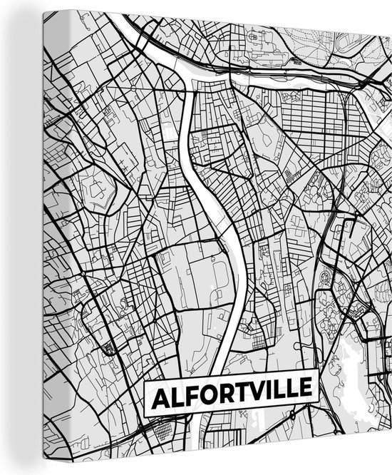 Canvas Schilderij Plattegrond - Alfortville - Stadskaart - Kaart - Frankrijk - 90x90 cm - Wanddecoratie