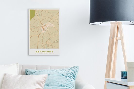 Tableau Peinture sur Toile Carte - België - Beaumont - Plan de Ville - Plan d'étage - 20x30 cm - Décoration murale