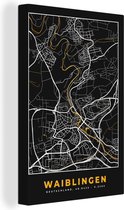 Canvas Schilderij Black and Gold – Stadskaart – Waiblingen – Duitsland – Plattegrond – Kaart - 20x30 cm - Wanddecoratie