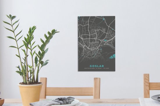 Canvas Schilderij Blauw – Duitsland – Plattegrond – Stadskaart – Kaart – Goslar - 20x30 cm - Wanddecoratie