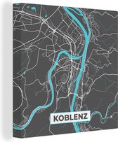 Canvas Schilderij Duitsland – Blauw – Koblenz – Stadskaart – Kaart – Plattegrond - 20x20 cm - Wanddecoratie