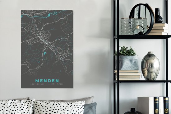 Peinture sur toile Allemagne - Blauw - Menden - Plan de ville - Carte - Plan d'étage - 40x60 cm - Décoration murale