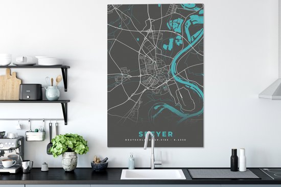 Canvas schilderij 90x140 cm - Wanddecoratie Plattegrond – Speyer – Blauw – Stadskaart – Kaart - Duitsland - Muurdecoratie woonkamer - Slaapkamer decoratie - Kamer accessoires - Schilderijen