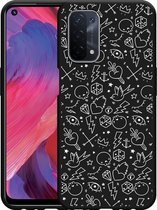 Oppo A74 5G Hoesje Zwart Tattoo wit - Designed by Cazy