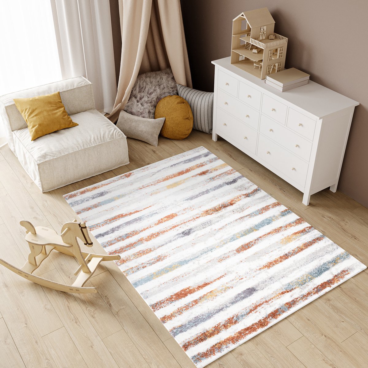 Tapiso Modena Vloerkleed Hoogpolig Modern Shaggy Fluffy Tapijt Maat- 140x200 Wit Kleurrijk 2