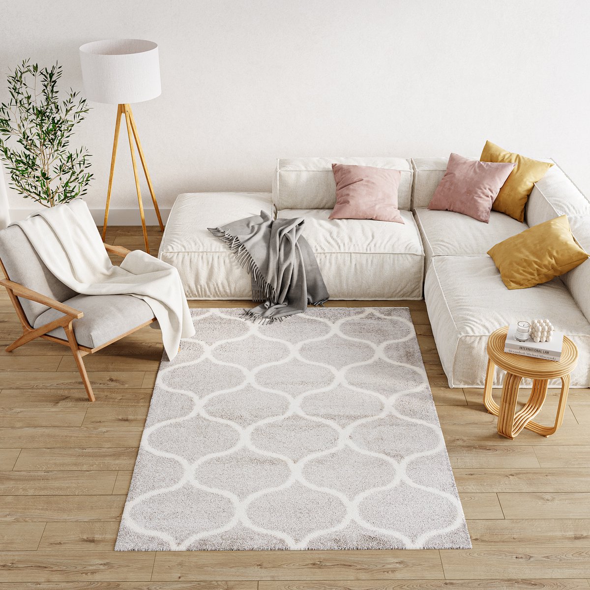 Tapiso Modena Vloerkleed Hoogpolig Shaggy Fluffy Modern Tapijt Maat- 140x200 Lichtgrijs Wit 2