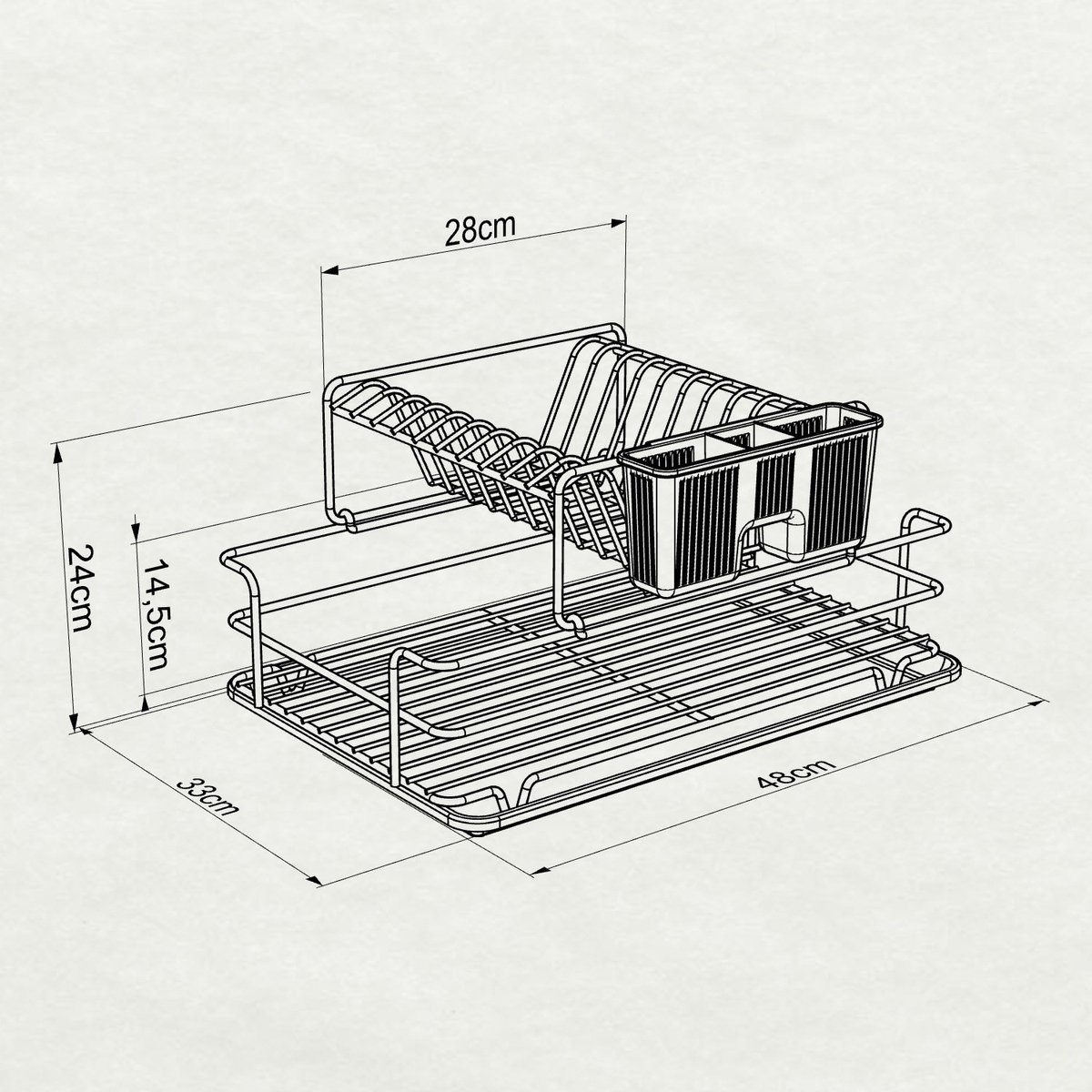 Goedkoopste Teknotel - Zwart Metalen Afdruiprek - Bestek Droogbak - Elegant Afdruiprek met Lekbak - Matzwart Afdruiprek - 2 Niveaus - Zwart