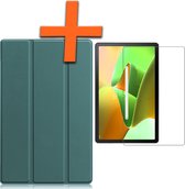 Hoes Geschikt voor Lenovo Tab M10 Plus 3rd Gen Hoes Tri-fold Tablet Hoesje Case Met Screenprotector - Hoesje Geschikt voor Lenovo Tab M10 Plus (3e Gen) Hoesje Hardcover Bookcase - Donkergroen