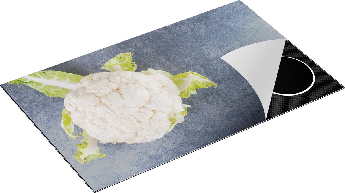 Chefcare Inductie Beschermer Bloemkool op Grijze Marmer - 85x55 cm - Afdekplaat Inductie - Kookplaat Beschermer - Inductie Mat
