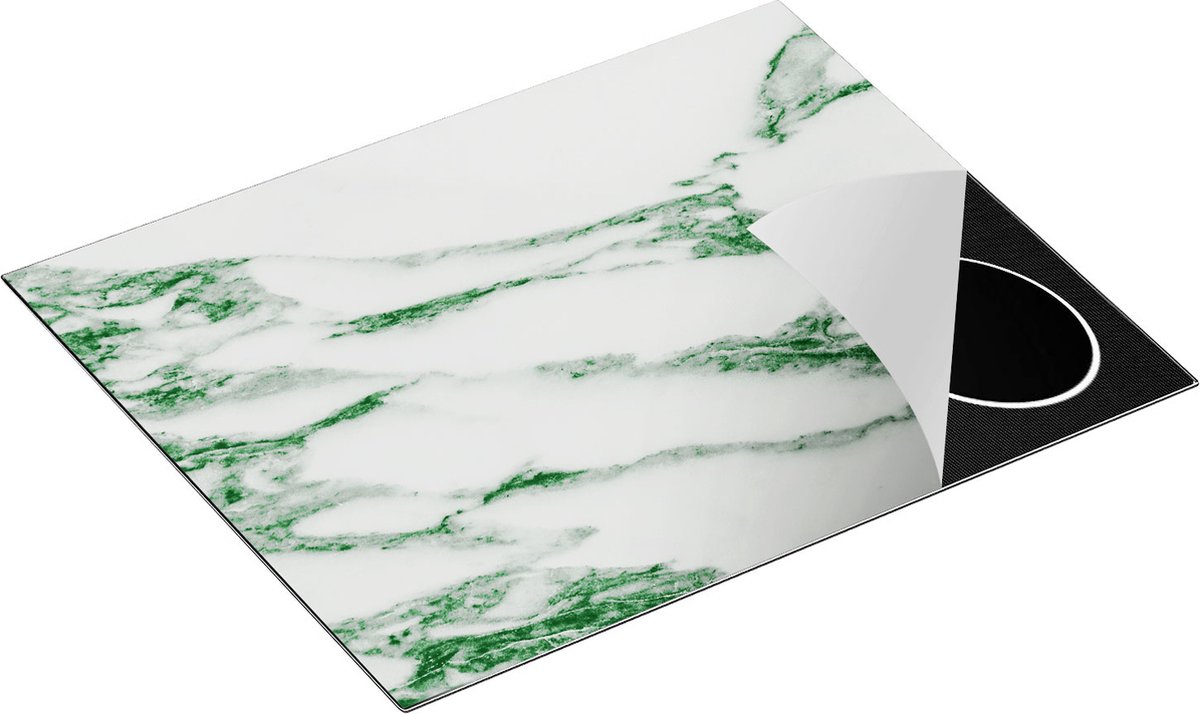 Chefcare Inductie Beschermer Groene Marmer met Wit - 65x52 cm - Afdekplaat Inductie - Kookplaat Beschermer - Inductie Mat