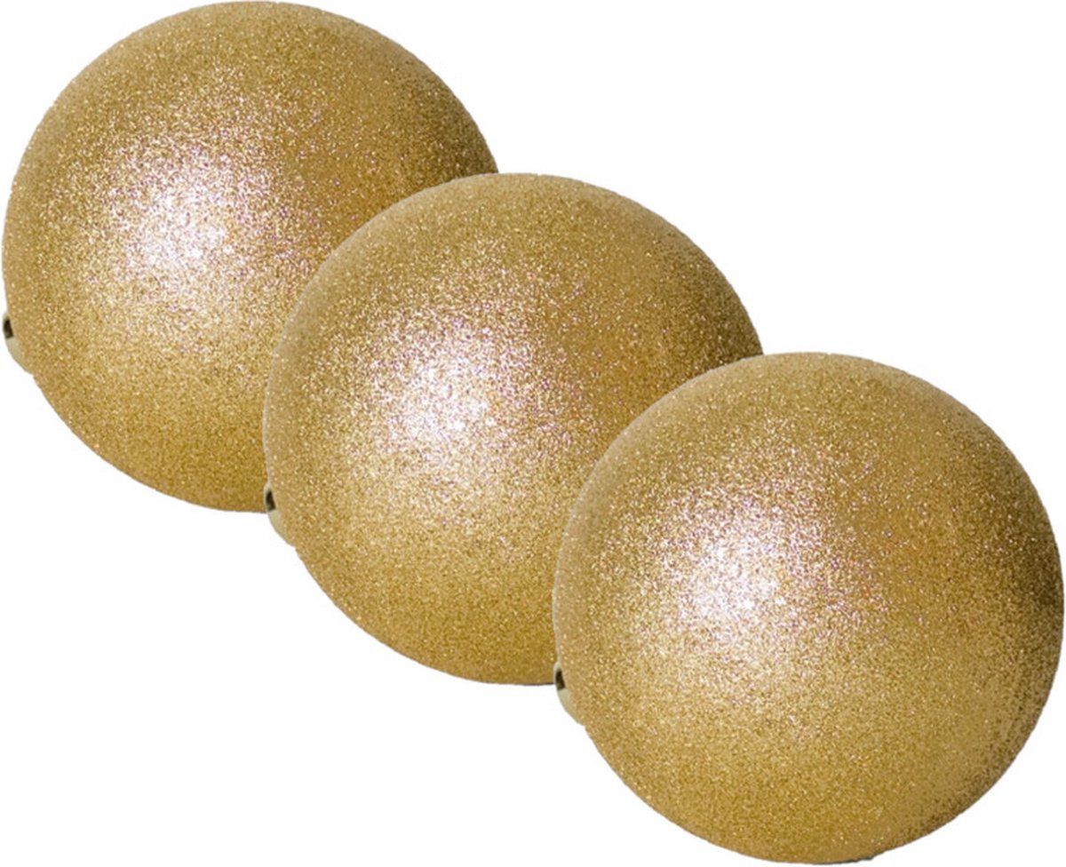 3x stuks grote kerstballen goud glitters kunststof diameter 20 cm - Kerstboom versiering