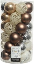 74x morceaux de boules de Noël en plastique mélange blanc/argent/marron 6 cm - Boules de Noël en plastique incassables