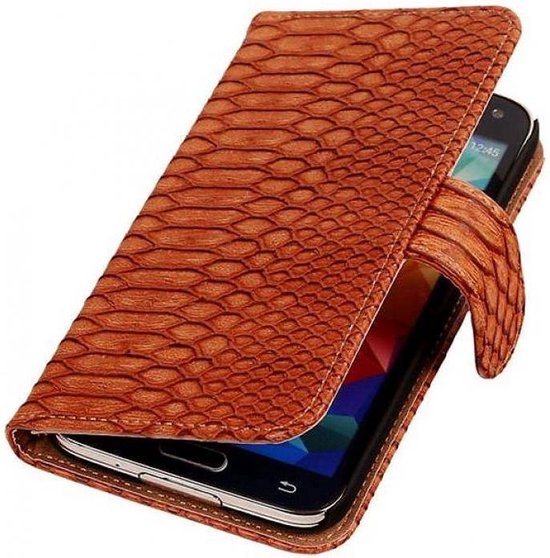 Snake Bookstyle Wallet Case Hoesje - Geschikt voor Samsung Galaxy S5 G900F Bruin