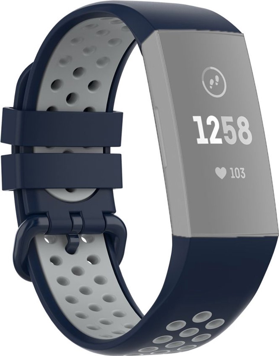 Mobigear Siliconen Watch bandje geschikt voor Fitbit Charge 4 Bandje Gespsluiting | Mobigear Sport Plus Buckle - Donkerblauw
