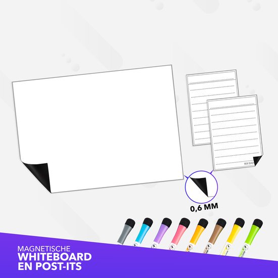 RX Goods Magnetische Whiteboard Koelkast Set met 8 Markers & Wisser – Memobord, Planbord, Schrijfbord & to do planner - RX Goods