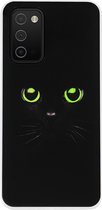 ADEL Siliconen Back Cover Softcase Hoesje Geschikt voor Samsung Galaxy A03s - Katten Zwart Groene Ogen