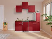 Goedkope keuken 180  cm - complete kleine keuken met apparatuur Luis - Wit/Rood - elektrische kookplaat  - koelkast          - mini keuken - compacte keuken - keukenblok met apparatuur