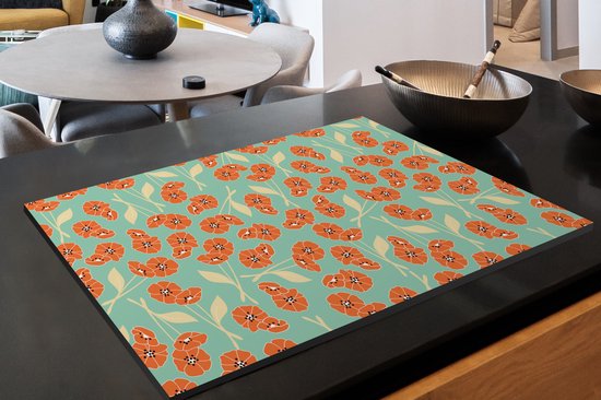 KitchenYeah® Inductie beschermer 91.6x52.7 cm - Retro - Bloemen - Design - Oranje - Kookplaataccessoires - Afdekplaat voor kookplaat - Inductiebeschermer - Inductiemat - Inductieplaat mat