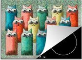 KitchenYeah® Inductie beschermer 71x52 cm - Kinderillustratie tekenfilm katten - Kookplaataccessoires - Afdekplaat voor kookplaat - Inductiebeschermer - Inductiemat - Inductieplaat mat