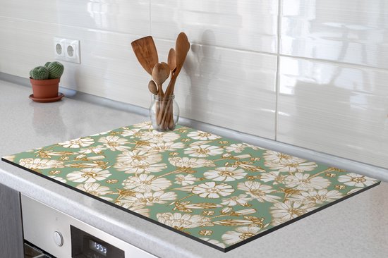 KitchenYeah® Inductie beschermer 81.6x52.7 cm - Bloem - Art nouveau - Design - Kookplaataccessoires - Afdekplaat voor kookplaat - Inductiebeschermer - Inductiemat - Inductieplaat mat