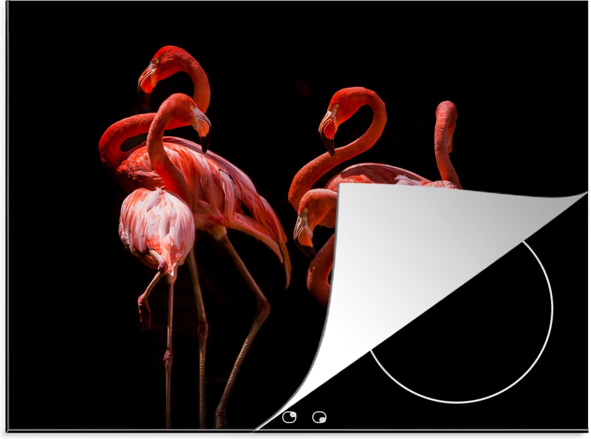 KitchenYeah® Inductie beschermer 77x59 cm - Flamingo's - Vogels - Veren - Zwart - Kookplaataccessoires - Afdekplaat voor kookplaat - Inductiebeschermer - Inductiemat - Inductieplaat mat