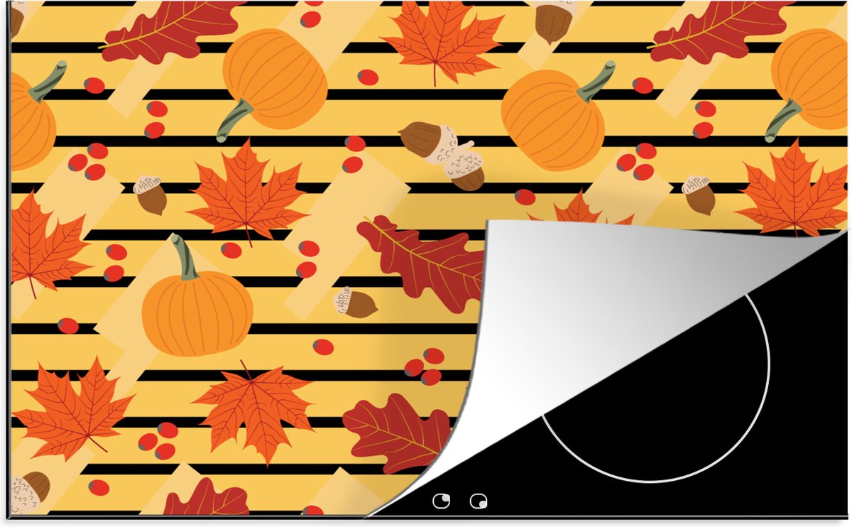 KitchenYeah® Inductie beschermer 81x52 cm - Pompoen - Bes - Bladeren - Herfst - Patroon - Kookplaataccessoires - Afdekplaat voor kookplaat - Inductiebeschermer - Inductiemat - Inductieplaat mat