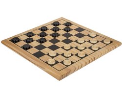 Out Of The Blue Houten Damspel – Dambord met Damstukken – 8x8 – 28 x 28 cm – Reisspel – Bordspel