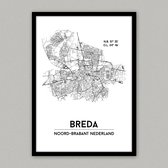 Breda city poster, A4 met lijst, plattegrond poster, woonplaatsposter, woonposter