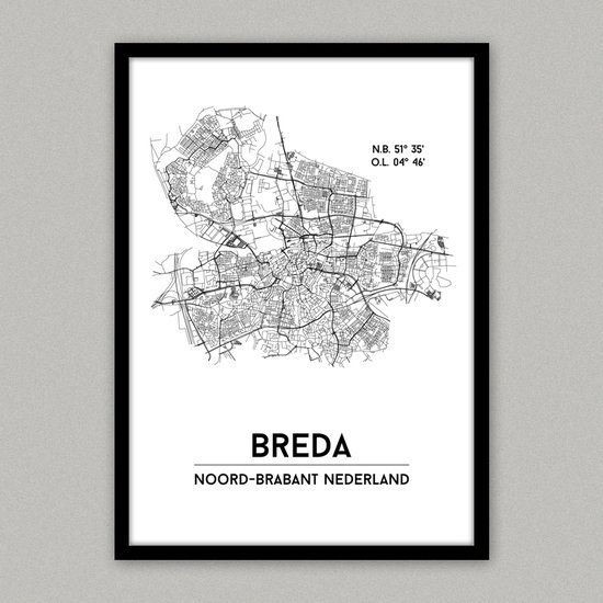 hervorming Afrekenen essay Breda city poster, A4 met lijst, plattegrond poster, woonplaatsposter,  woonposter | bol.com