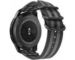 Strap-it Smartwatch bandje 22mm - nylon gesp horlogebandje geschikt voor Samsung Galaxy Watch 46mm / Galaxy Watch 3 45mm / Gear S3 Classic & Frontier - Amazfit GTR 47mm / GTR 2 / GTR 3 - Polar Vantage M / Grit X - Zwart/grijs