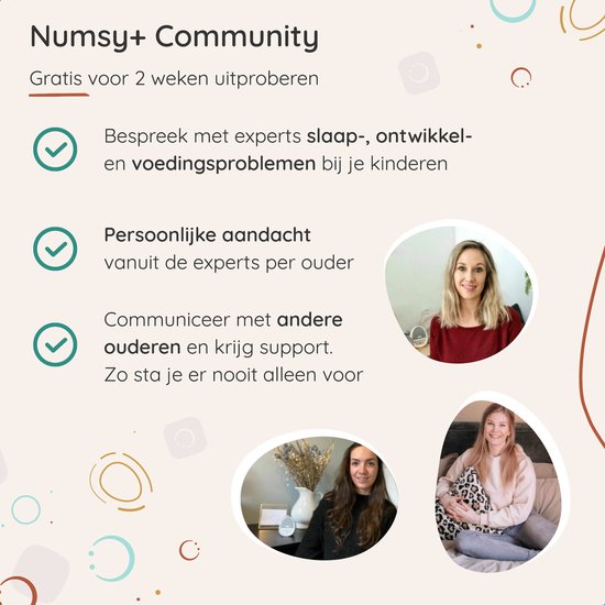 Informatie over de Numsy+ Community met slaapexperts en andere ouders.