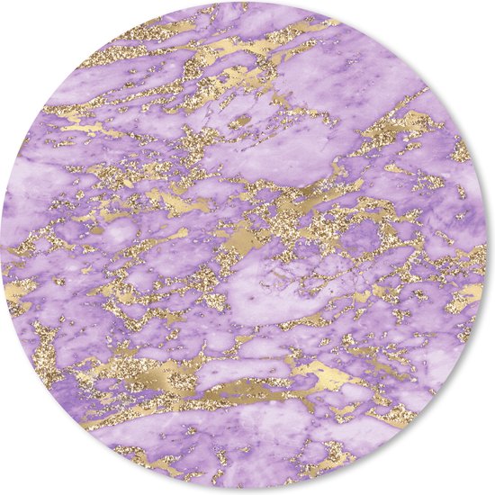 Muismat rond 20x20 cm - Mousepad Marmer - Glitter - Paars - Goud - Ronde muismatten