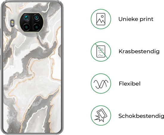 Telefoonhoesje Geschikt voor Xiaomi Mi 10T Lite 5G hoesje - Marmer print - Bruin - Grijs - Siliconen Telefoonhoesje