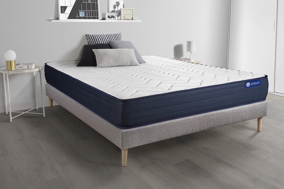Complete boxspring met matras tweepersoons- Actisom Actilatex life grijs - Latex en traagschuim - 160 x 220 cm