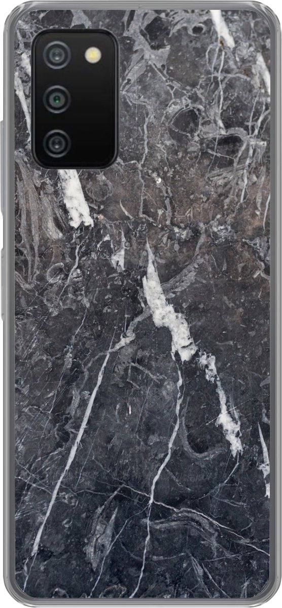 Telefoonhoesje Geschikt voor Samsung Galaxy A03s hoesje - Marmer print - Grijs - Wit - Siliconen Telefoonhoesje Telefoonhoesje