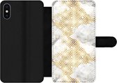 Bookcase iPhone XS Max telefoonhoesje - Goud - Marmer - Patronen - Geometrie - Met vakjes - Wallet case met magneetsluiting