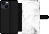 Bookcase Geschikt voor iPhone 13 Mini telefoonhoesje - Marmer print - Wit - Lijn - Met vakjes - Wallet case met magneetsluiting