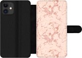 Bookcase Geschikt voor iPhone 12 Pro telefoonhoesje - Marmer print - Rose goud - Patronen - Chic - Met vakjes - Wallet case met magneetsluiting