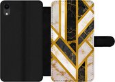 Bookcase Geschikt voor iPhone XR telefoonhoesje - Marmer print - Goud - Glitter - Luxe - Met vakjes - Wallet case met magneetsluiting
