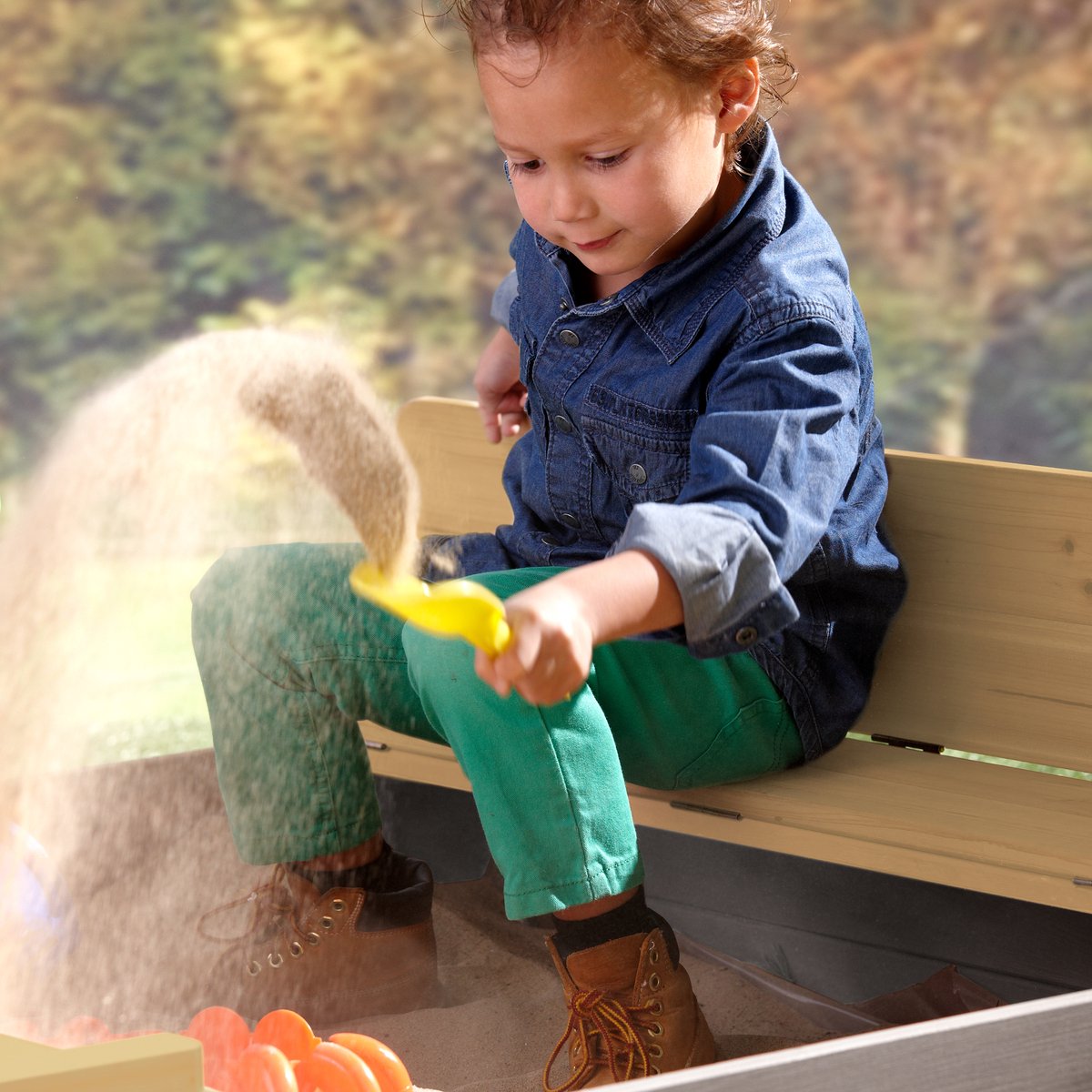 AXI Ella XL Houten Zandbak in Grijs/Bruin - Met Zitbankjes en Deksel - FSC hout - 120x120x20cm - Zandbak voor kinderen — afbeelding 4