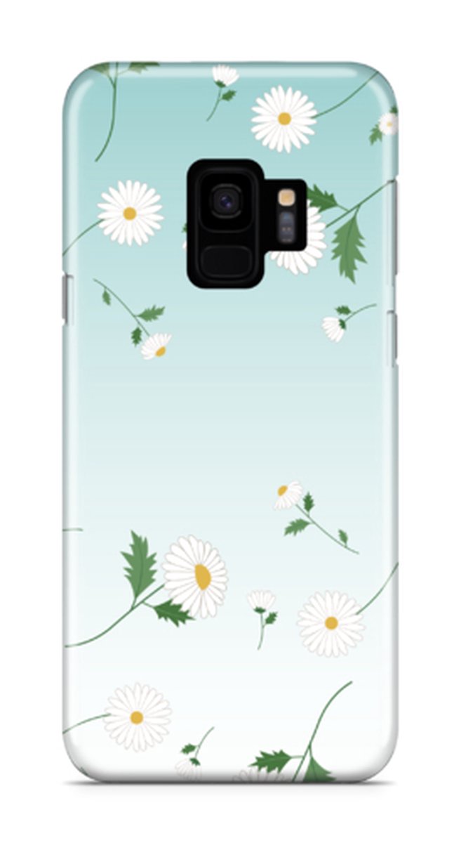 Telefoonhoesje geschikt voor Samsung Galaxy S9 - Premium Hardcase - Dun en glanzend - Natuurcollectie - Daisies - Lichtblauw