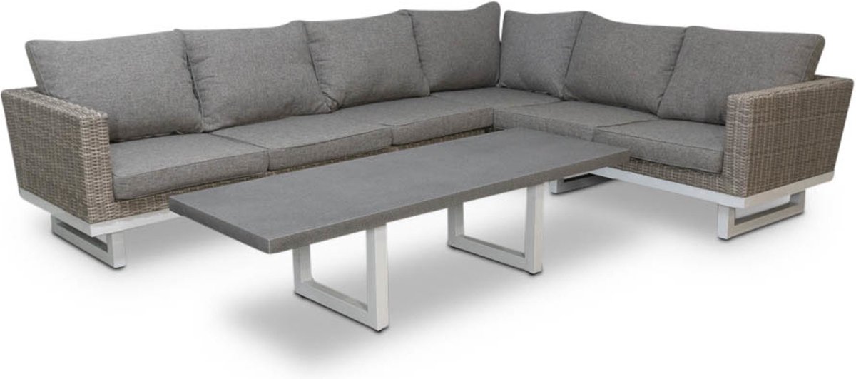 BUITEN living Linea hoek wicker loungeset 3-delig | aluminium + wicker | 298x230cm | misty grey (grijs) | 6 personen