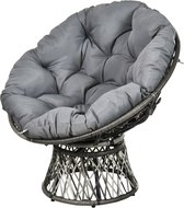 Outsunny Papasan fauteuil met bekleding rieten fauteuil 360 graden rotan grijs 867-021