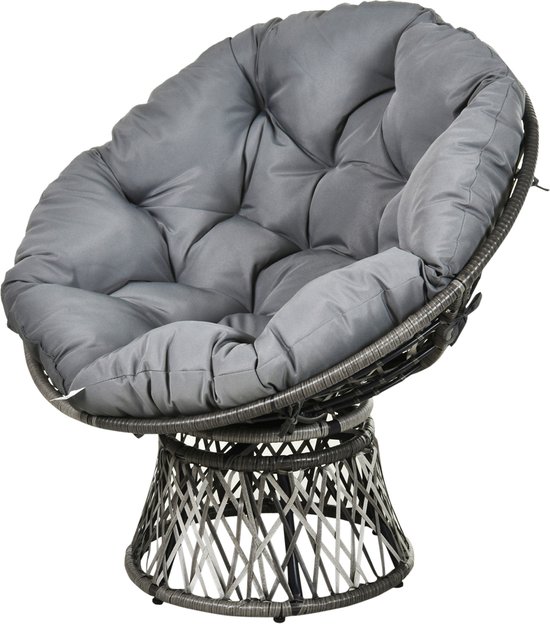 Outsunny Papasan fauteuil met bekleding rieten fauteuil 360 graden rotan  grijs 867-021 | bol.com