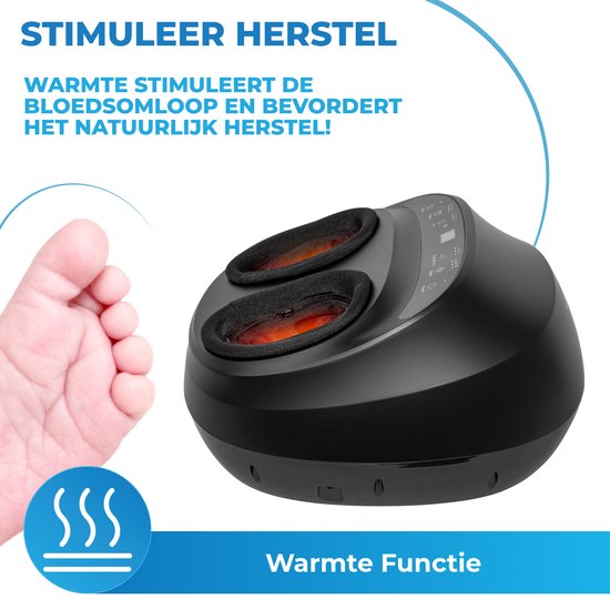 Zwart El Suvon voetmassageapparaat met de tekst 'Warmte Functie'.