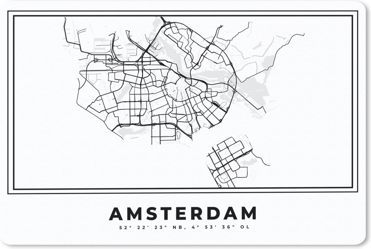 Bureau onderlegger - Muismat - Bureau mat - Nederland – Amsterdam – Stadskaart – Kaart – Zwart Wit – Plattegrond - 60x40 cm