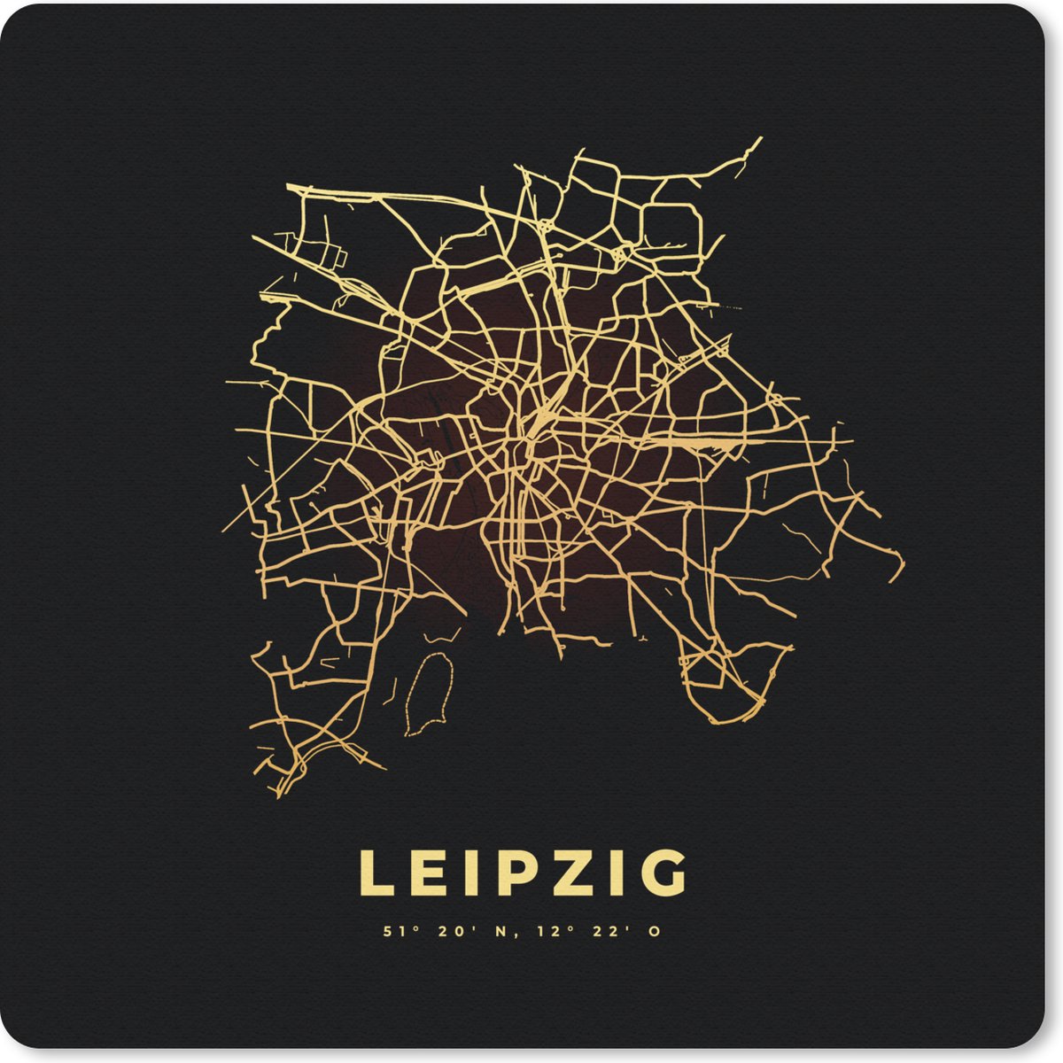 Muismat Klein - Kaart - Leipzig - Gold - Plattegrond - Stadskaart - 20x20 cm