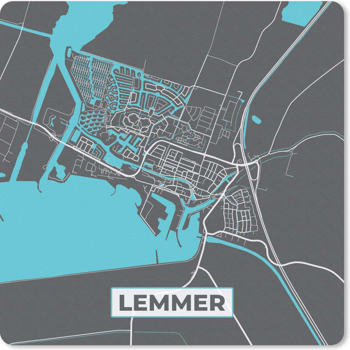 Muismat 20x20 cm - Mousepad Lemmer - Blauw - Kaart - Stadskaart - Plattegrond - Muismatten - Stadskaart