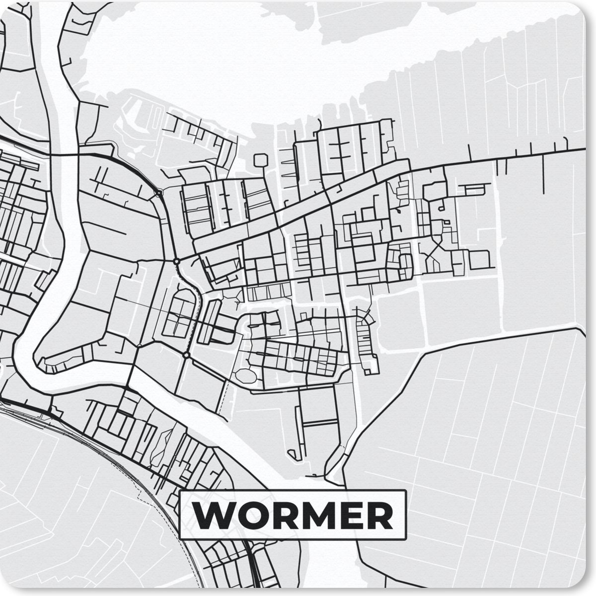 Muismat 30x30 cm - Mousepad Plattegrond - Wormer - Kaart - Stadskaart - Muismatten - Stadskaart